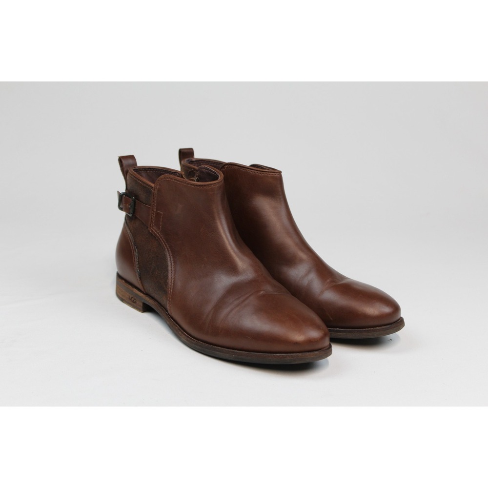 Ugg Boots Women's Size 9.5 Brown Leather Side Zip Ankle Strap